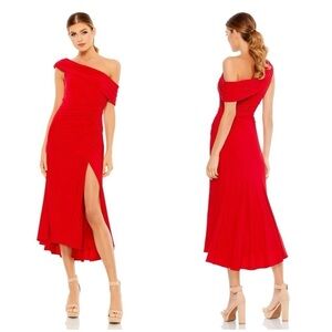 IEENA FOR MAC DUGGAL Ruched Off The Shoulder Midi Dress In Red